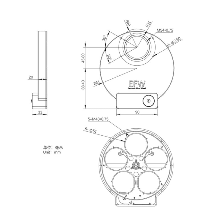 ZWO 5 Position Electronic Filter Wheel for 2" Filters