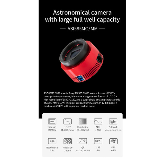 ZWO ASI585MM USB 3.0 Monochrome Astronomy Camera