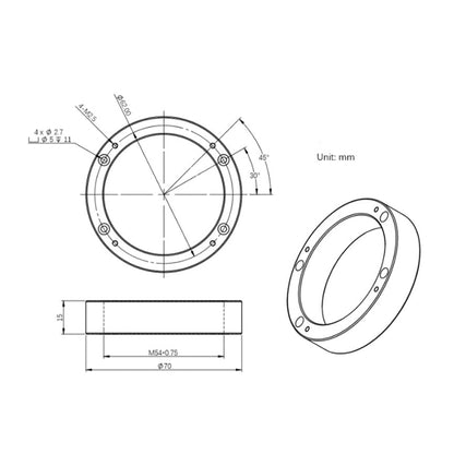 ZWO M54 ASI Cooled Camera Adapter for OAG-L – 70mm Diameter