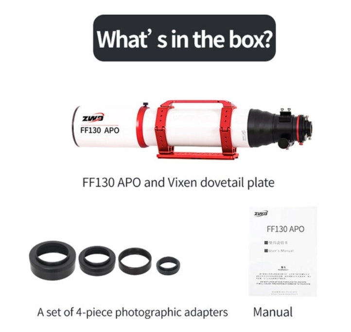 ZWO FF130 APO Refractor – 130mm f/7.7 Quadruplet Apochromatic Refractor Telescope
