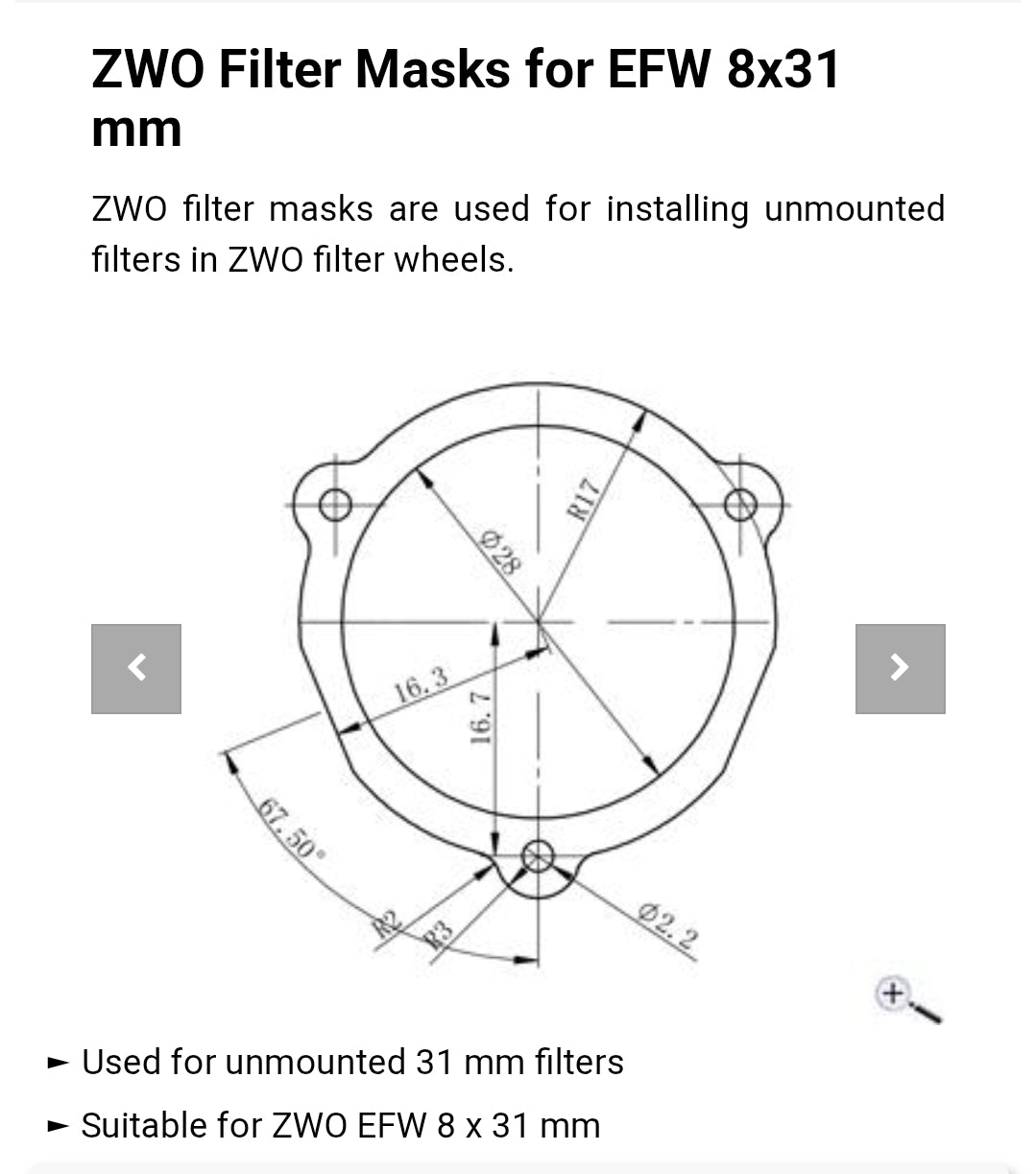 ZWO EFW-8 Mask Set (8-Position Filter Wheel)