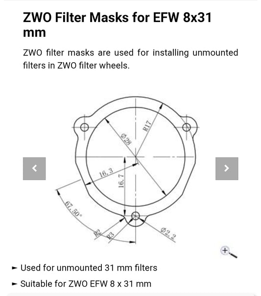 ZWO EFW-8 Mask Set (8-Position Filter Wheel)