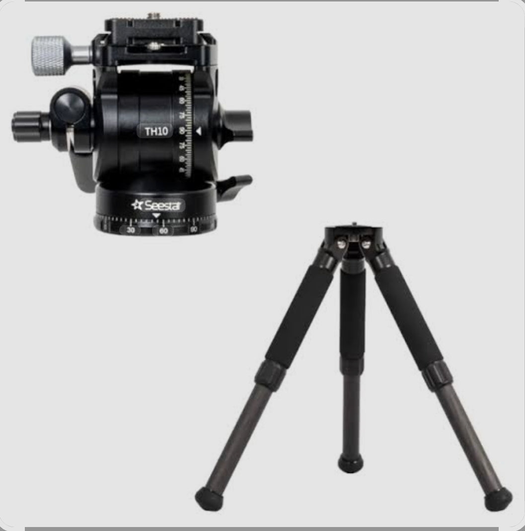 ZWO TC20+TH10 Tripod Combo – Carbon Fiber Tripod with Hydraulic Fluid Head for Seestar Telescopes